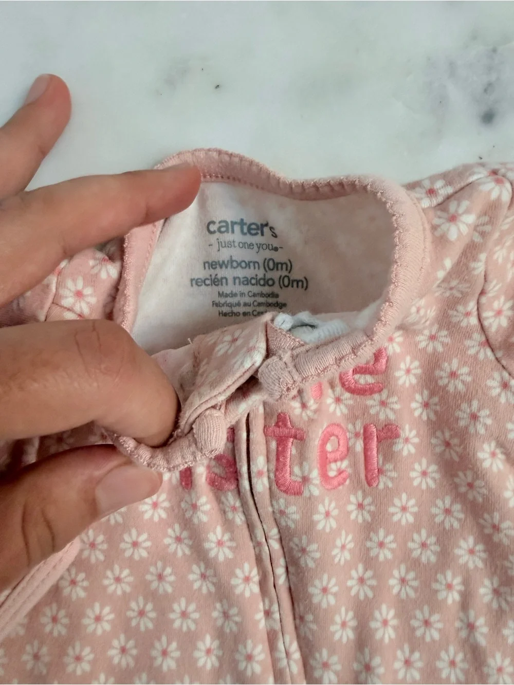 Carter's Pink Floral 'Little Sister' Footed One-Piece